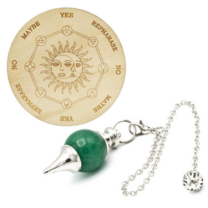 Pendule divinatoire sephoroton Aventurine -  Pendule en Cristal de Roche de petite taille avec notice d'utilisation, fabriqué avec alliage de Zinc et pierre naturelle, accompagné d'une chaîne, pesant 6g, aux vertus en lithothérapie pour la méditation, concentration, purification de l'aura, et avec instructions pour son utilisation et entretien